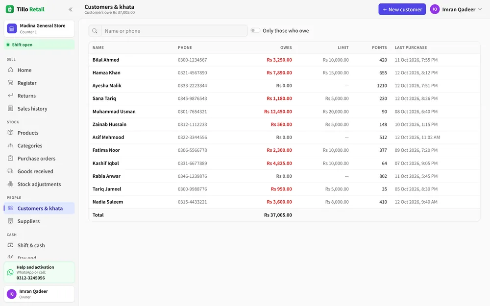 The customers and khata list
