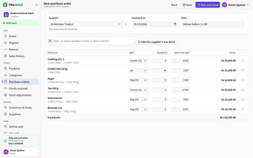 A purchase order to a supplier